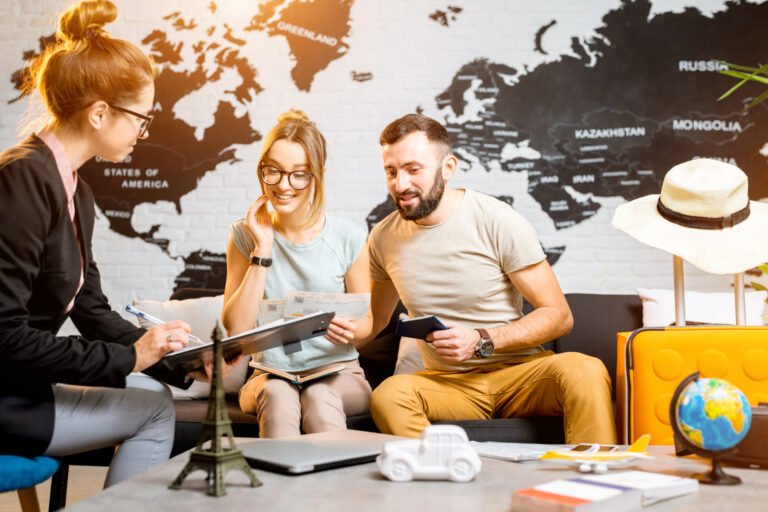 Business agent consults with clients giving great advice.